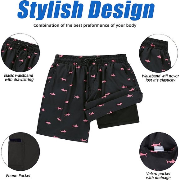 Swim Trunks Quick Dry Bathing Suit for Men with Compression Liner - Picture 5 of 6